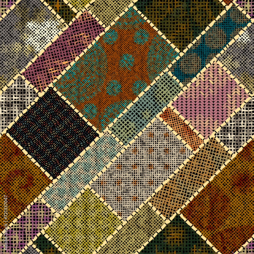 Poster Imitation of a texture of rough canvas. Textile patchwork pattern. Seamless pattern.