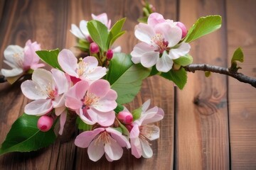 Fototapeta na wymiar pink cherry blossom on wooden background