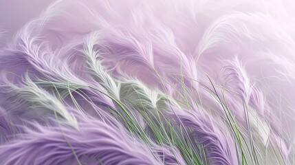 Obraz premium Feather grass and pampas grass intertwine, creating fluid forms that blend with soft hues of green and soothing lavender.