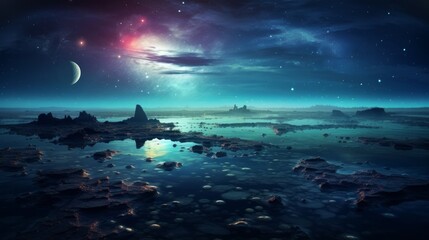 Magical space fantasy landscape with stars. Neural network AI generated art