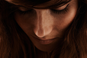 Beauty, hair care and face of young woman with ginger hairstyle and cosmetic facial routine....