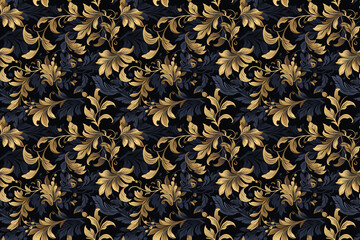 seamless pattern illustration,  floral western vintage style , gold blue color, Ai Generated