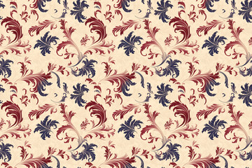seamless pattern illustration,  floral western style , red blue color, Ai Generated