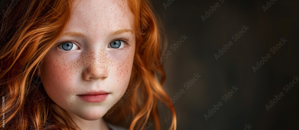 Poster Captivating Portrait of a Beautiful Little Redhead Girl showcasing her Charm and Innocence