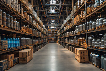 Interior of a modern warehouse storage of retail shop with  near shelves
