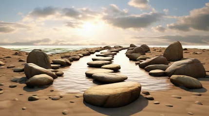 Foto op Canvas Stone walkway on the beach at sunset . © Art AI Gallery