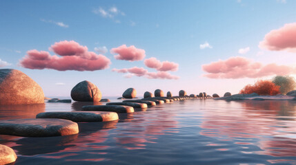 Of seascape with stones in water at sunset