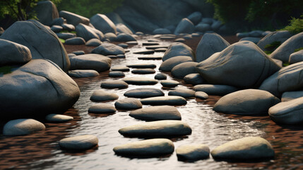 Stones in the river,  . Computer digital drawing . - obrazy, fototapety, plakaty