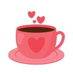 Hot Chocolate in Pink Heart Mug for Valentine Drink Vector Illustration
