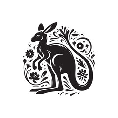 Kangaroo Elegance: Silhouetted Kangaroo Forms Evoking a Sense of Grace and Elegance in Various Stances - Kangaroo Illustration - Kangaroo Vector
