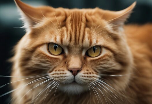 Angry funny ginger cat isolated on transparent background Annoyed cat