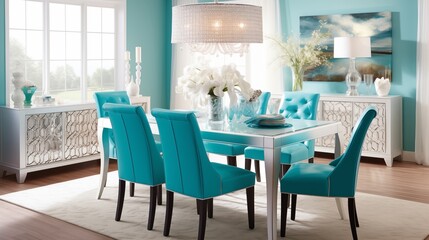 dining room with turquoise gemstone accents
