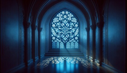 Obraz premium Mystical Blue Light Illuminating an Ornate Mosque Interior
