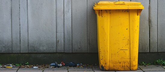 Yellow wheelie bin for spill kit, preventing pollution from chemicals, oil, diesel, or petrol leaks for health and safety.