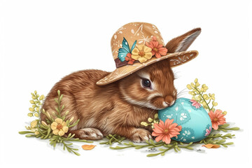 easter bunny with easter eggs. Generative AI
