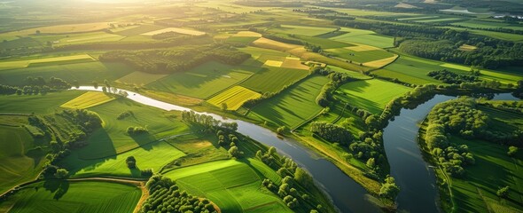 Fototapeta premium A bird's-eye view capturing the expansive farmland landscape.