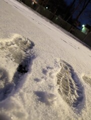 Fototapeta na wymiar footsteps in the snow