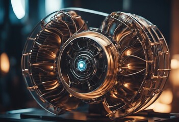 High Tech Futuristic Turbine Engine with Fans Wires Connectors in development