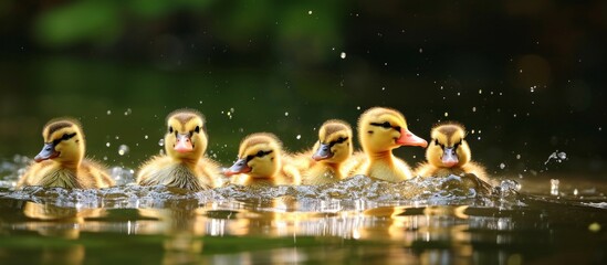 Adorable Ducklings Swim Playfully in the Serene Pond of Freiburg