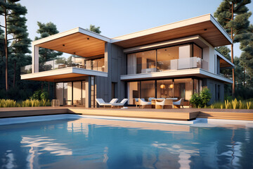 Fototapeta premium Modern House Building with Sustainable Materials