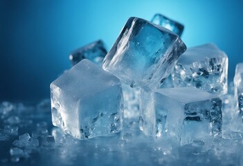 Ice texture background The textured cold frosty surface of ice block on blue background