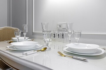 Beautiful table set for an event party or wedding reception . restaurant interior