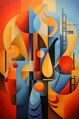 Cubist Depiction of a Parisian Cafe Scene