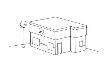 Street burger Restaurant Building Sticker vector illustration. Minimalist restaurant icon concept. Restaurant building sticker design logo. Beautiful minimalist shop building front view sticker vector