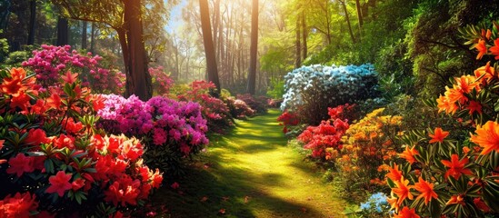 The colorful flowers bloom in beautiful surroundings.
