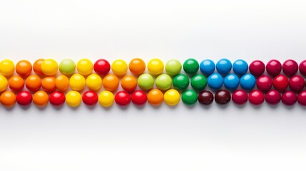 Rainbow with the Skittles Candy. Skittles candy isolated on white background texture. Candy like skittles. Alternative to Skittles. Horizontal banner format