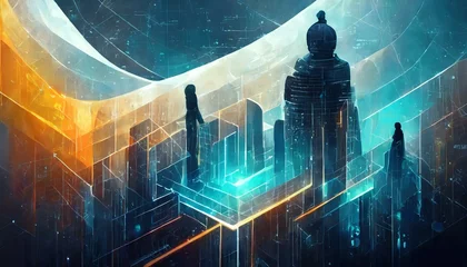 Fotobehang Unbekannte Täter und Hacker in einer Welt voller Daten. Cyber Security. Wallpaper, Hintergrund, AI. © Sebastian