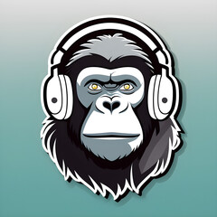 Fototapeta premium funny cartoon head gorilla wearing headphone. AI GENERATED