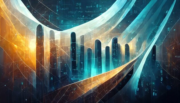 Abstrakte Darstellung Datenfluss von k&uuml;nstlicher Intelligenz in einem futuristischen Datenzentrum. Zukunft