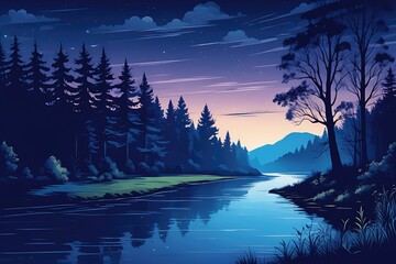 night landscape background art illustration. Ai generative - obrazy, fototapety, plakaty