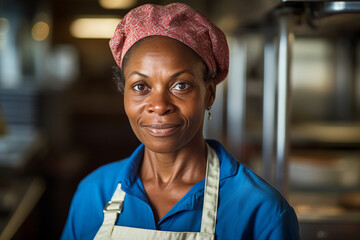 AI generated image of school cook preparing meal for children