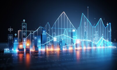 Naklejka premium Abstract glowing business chart on dark background. Finance and trade concept. 