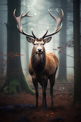 Elegant Portrait of a Stag in a Misty Forest