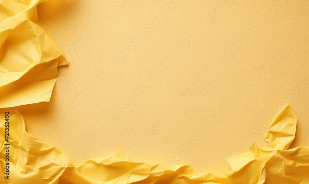 Poster yellow crumpled paper background with space for text or image.