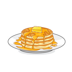 Vector illustration of pancakes on white plate delicious dessert 