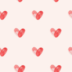 seamless pattern with watercolor hearts on a beige background
