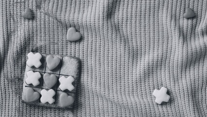 Retro Noughts and crosses. Horizontal Banner for Website. Love Conception. Gingerbread on a Sweater...