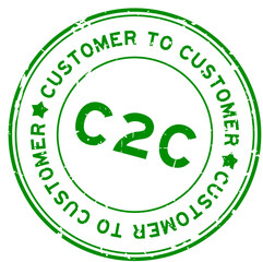 Grunge green C2C customer to customer word round rubber seal stamp on white background