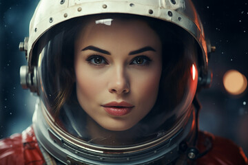 Generative AI picture of astronaut spaceman woman do space walk working space station in outer space futurism