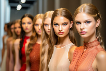 Obraz premium Generative AI picture High fashion show with beautiful young female model dressed fine designer clothes