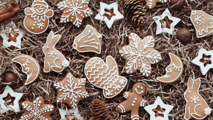 Christmas Gingerbreads on Paper Straw. Happy New Year