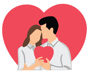 romantic moment  couple hold a big red heart symbol in valentine day