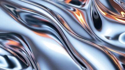 Liquid chrome waves background, shiny and lustrous metal pattern texture.