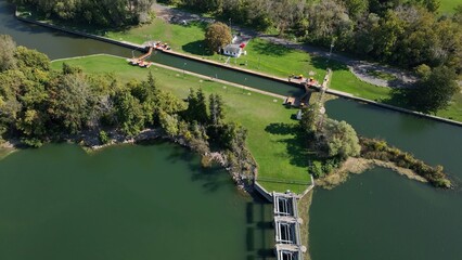 Canal lock 1 at Cayuga Finger Lake in Up State New York that allows access to Seneca River waterway...