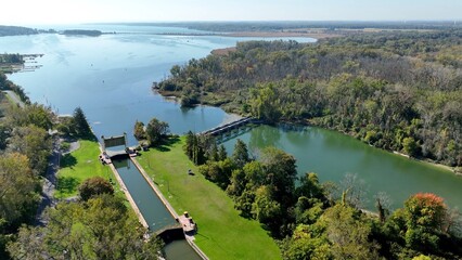 Canal lock 1 at Cayuga Finger Lake in Up State New York that allows access to Seneca River waterway for boats