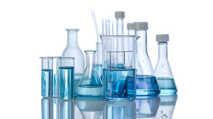 Glass laboratory flasks with liquid for experiments on a 
 isolated background